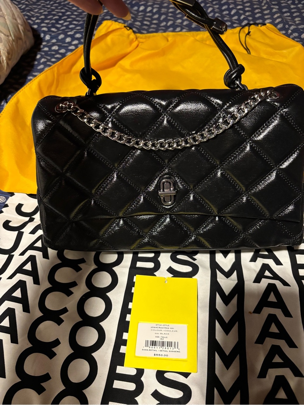 Black Quilted Shoulder Bag with Chain Accent